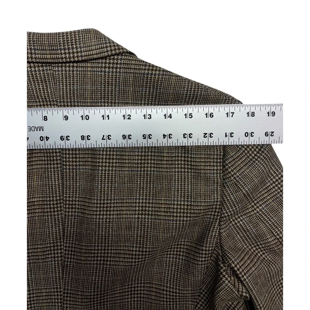 vtg 70s Palm Beach 38R 30x32 Brown Glen Plaid 3pc Tweed Pant Suit Wool USA Retro